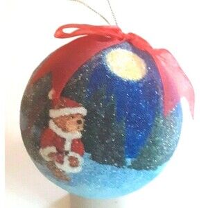 Sugar Ball Ornament Santa Teddy Bear 2002 Dillard's  Moon Christmas Tree